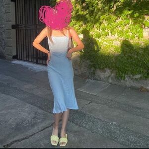 Baby Blue Leopard Print Jacquard Midi Dress